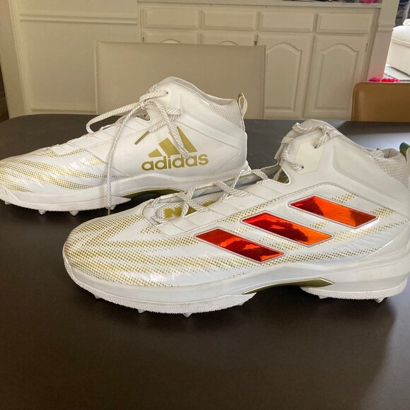 Adidas Nasty All American Bowl Football Cleats Men's Size 18 White Metallic Gold - Picture 1 of 9
